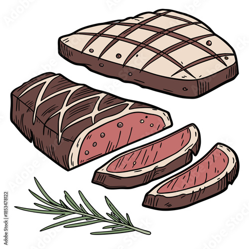 Raw Meat Cuts Neatly Arranged  Flat Vector  Isolat Vector Illustration