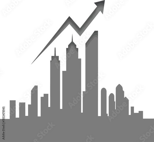 Growing city skyline with increasing graph trend