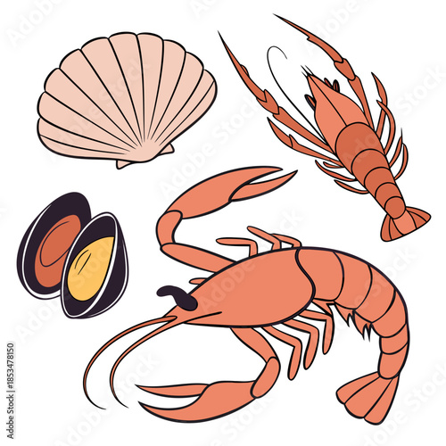 Seafood Ingredients For Cooking  Clean Vector  Iso Vector Illustration