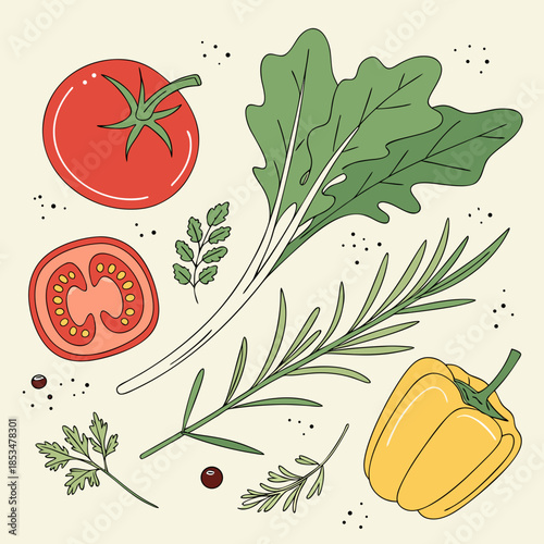Fresh Cooking Ingredients With Soft Natural Color  (2) Vector Illustration