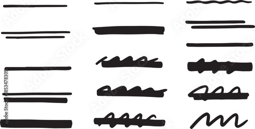 Black Brush Strokes and Lines Isolated on White Background