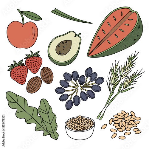 Raw Food Ingredients Organized In Grid Composition (1) Vector Illustration
