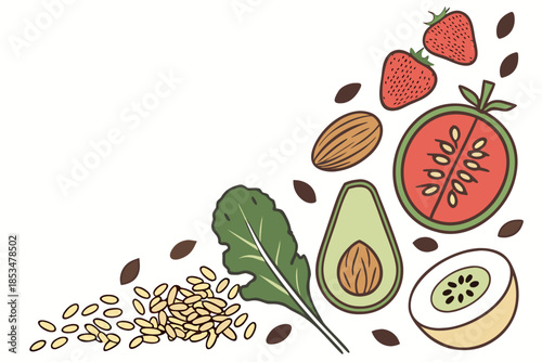 Healthy Cooking Ingredients Composition With Negat Vector Illustration