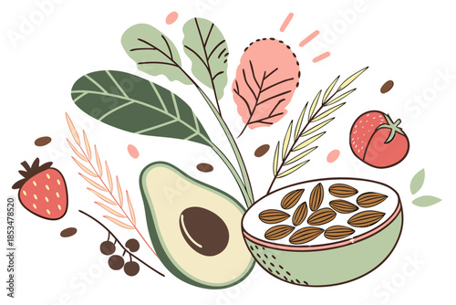 Natural Food Ingredients With Eco Friendly Visual  Vector Illustration