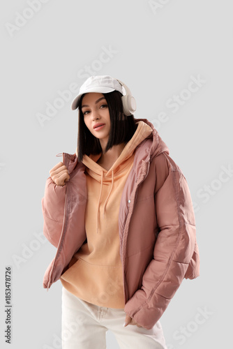 Young woman in stylish puff...