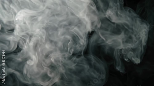 Abstract Rising White Smoke Puffs on Dark Background, Soft Hazy Fog Texture for Cinematic Overlay