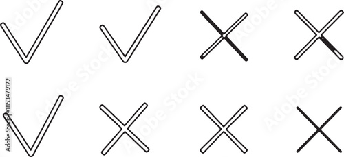 Check Marks and Cross Marks in Black and White on Isolated White Background