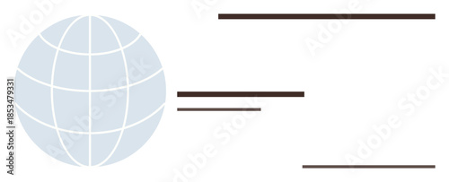 Globe featuring meridians and parallels with horizontal lines symbolizing data flow, communication, and connection. Ideal for technology, networking, globalization, business, travel, education