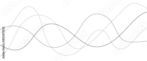 Abstract black lines wave curve motion on white background. Thin wavy line abstract background wave line horizontal divider outline minimalist background.