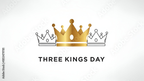 Three kings day crown symbol illustration with minimal royal design showing leadership celebration tradition spirituality faith and cultural identity for branding posters marketing templates 