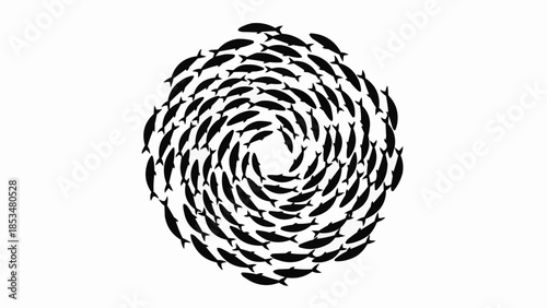 A large school of small fish swimming in a circular pattern.