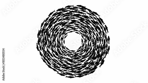 A school of fish swimming in a circular pattern.