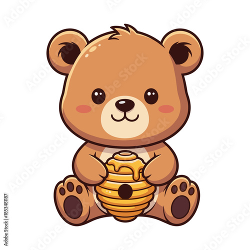 Cute bear with honey pot