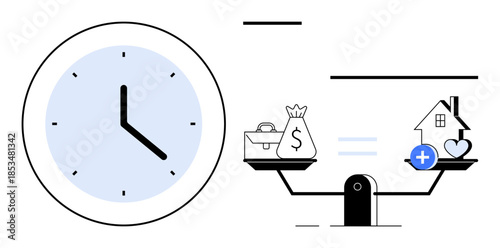 Time management concept. Time management connects financial decisions to work-life balance and personal priorities. Time management aligns goals for finance, health, and well-being. For productivity