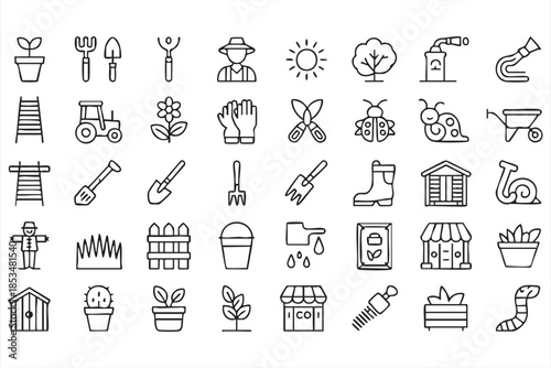 Gardening and Farming Line Icons for Agriculture and Outdoor Work