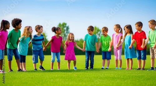 Children standing in a circle outdoors.