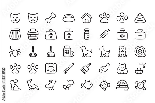 Pet Grooming and Health Line Icons for UI Interfaces