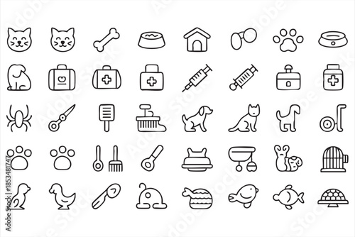 Veterinary and Pet Service Line Icons Collection