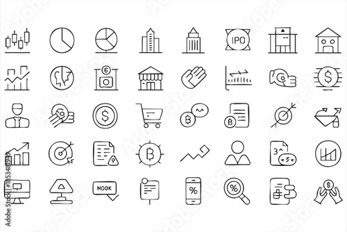 Finance and Business Line Icons for Investment and Banking