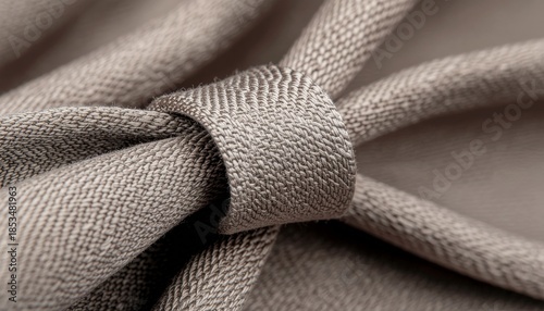 Close-up of a textured fabric knot with a herringbone pattern.