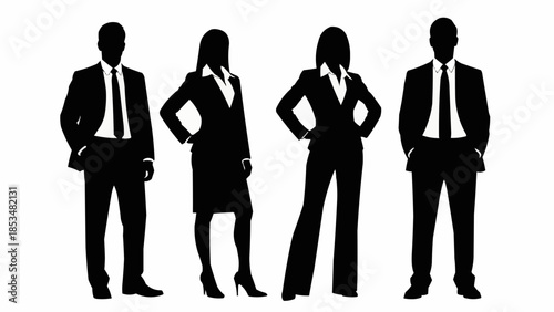 Group of Professional Businesspeople Standing Silhouettes.