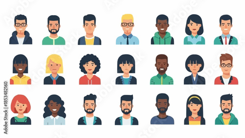 Diverse group of illustrated people avatars.