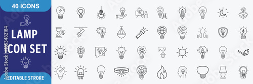 Lamp line icon set. Idea lamp icon collection. Flat style - stock vector. full vector outline editable icon
