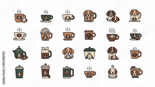 Collection of Illustrated Coffee Cups with Friendly Faces.