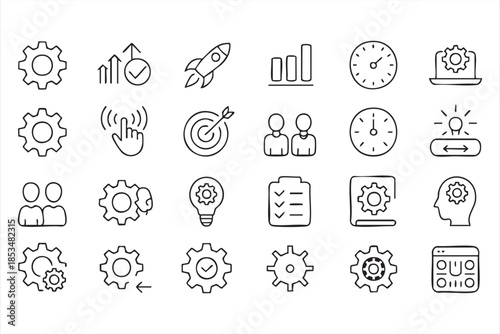 Workflow and Productivity Line Icons for Business Systems