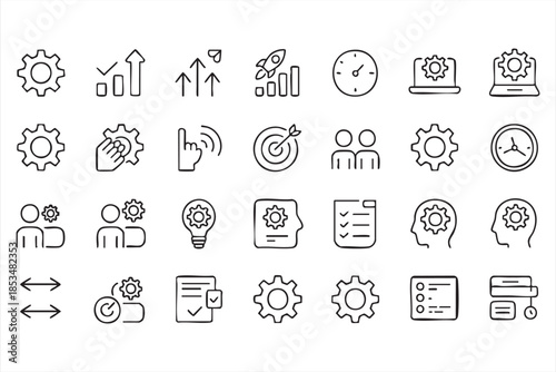 Business Automation and Performance Line Icons