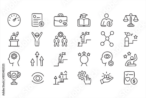 Career Success and Leadership Line Icons for Professional Growth