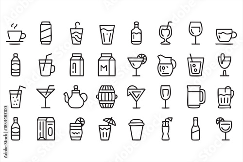 Minimal Beverage Icons for Restaurant Branding and Digital Menus