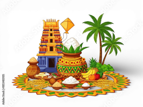 Pongal festival celebration elements isolated on transparent background