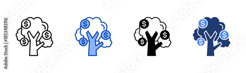 Money Tree icon set multiple style collection