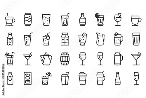 Drink and Alcohol Line Icons for Bar UI and Hospitality Projects