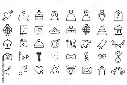Romantic Wedding Icons Collection for Invitations and Branding