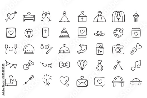 Love and Marriage Line Icons for Event Planning Templates