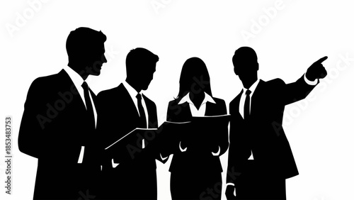 Business professionals collaborating and discussing plans together.