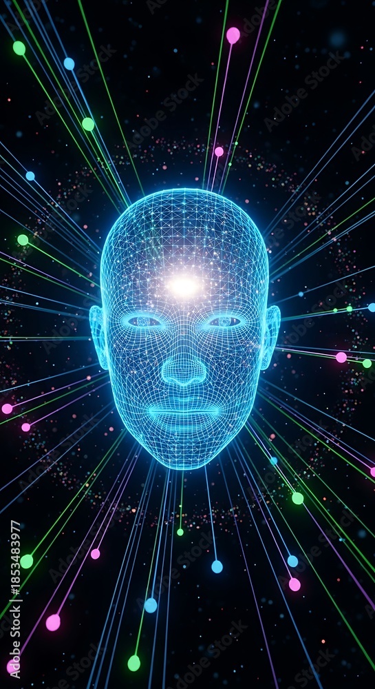 Fototapeta premium Artificial Intelligence - Digital Brain with Neural Network Connections.