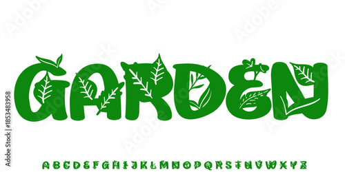 simple bold green leaves textured natural font realistic garden letters set business logo design template bundle plant tree summer nature grass real farm vine isolated spring abstract foliage natural