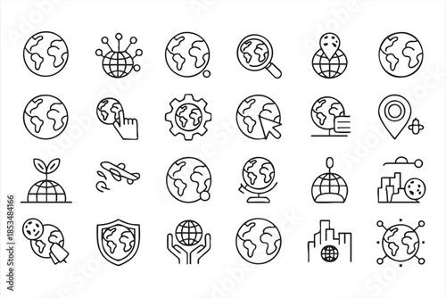International Internet and Globe Icons for Web Technology Projects