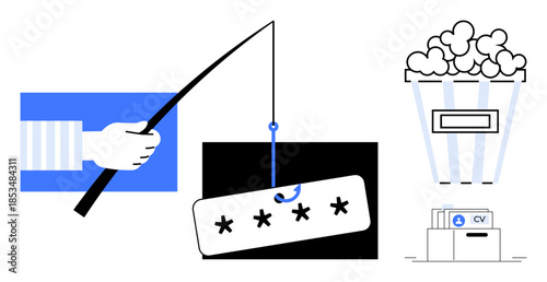 Cybersecurity concept. Cybersecurity by password phishing, secure data storage, and risks to digital privacy. Cybersecurity essentials for online protection, data safety, tech education, workplace