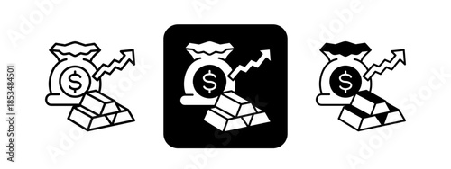 Wealth  Solid color and black line drawing vector illustration set