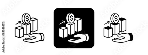 Profit  Solid color and black line drawing vector illustration set