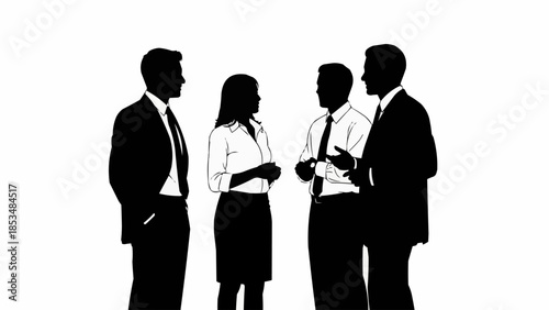 Business professionals in silhouette discussing ideas together.