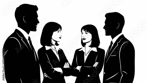 Business professionals in silhouette discussing ideas together.