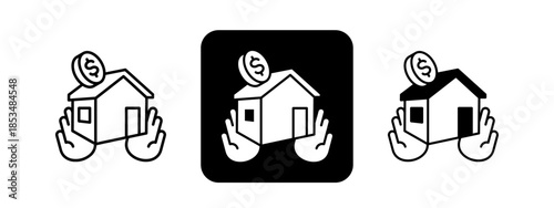 Real Estate  Solid color and black line drawing vector illustration set