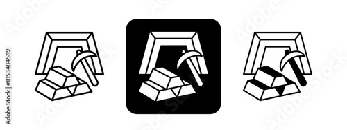 Goldmine  Solid color and black line drawing vector illustration set