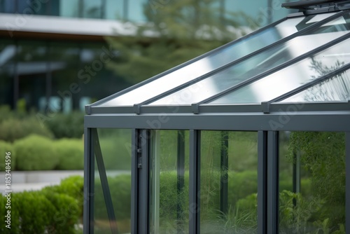 A modern glass greenhouse for small house garden, garden greenhouse 