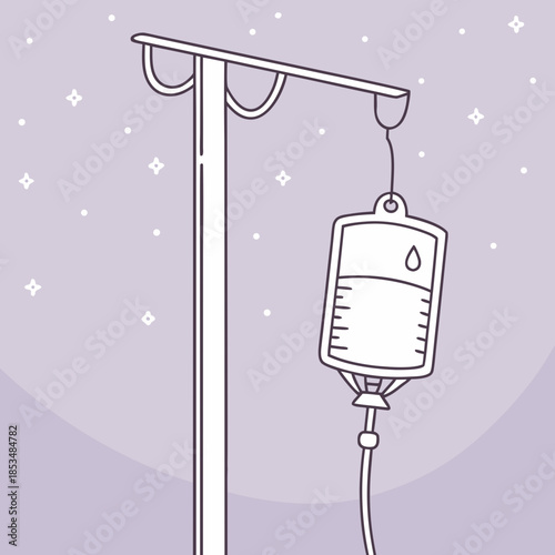 Medical IV Drip Bag Hanging from a Pole for Treatment